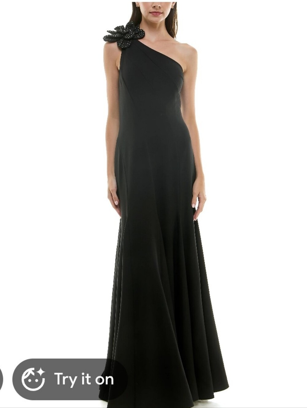 New!Taylor One-Shoulder Black Evening Gown Floral Embellished Accent Y2K Core Ch